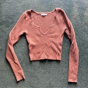 LA Hearts notched neck ribbed cropped sweater size S